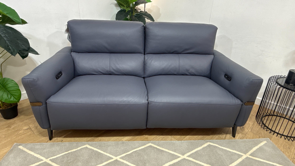 Sofology Arlington Leather 2 Seater Power Recliner/Headrest in Trusty Matt Steel Blue