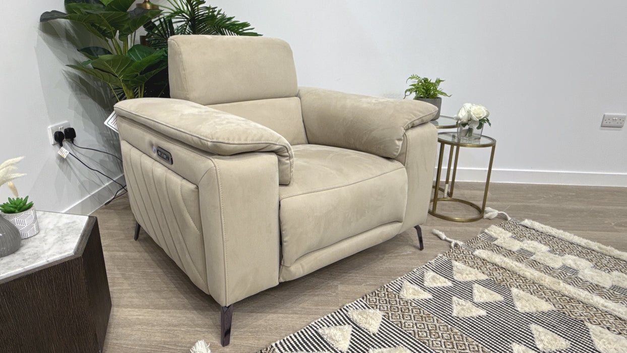 Sofology Fratelli Fabric Power Recliner + Power Headrest in Nubuck Feel Stone