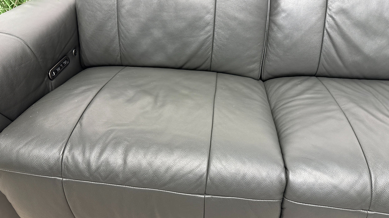 Sofology Lumiere Leather 3 Corner 3 Power Recliner/Headrest in Trusty Embossed Charcoal