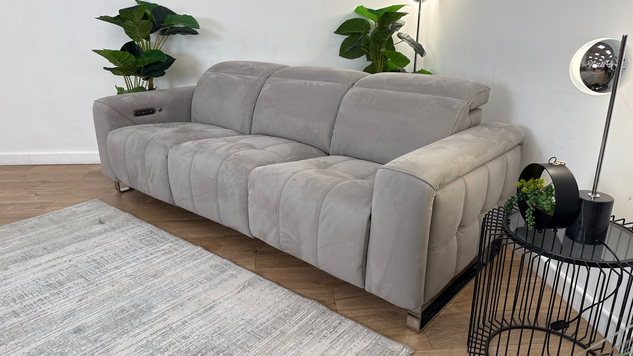 Sofology Marvella Fabric 3 Power Recliner/Headrest Heated Seat in Lifestyle Nubuck Feel Light Grey