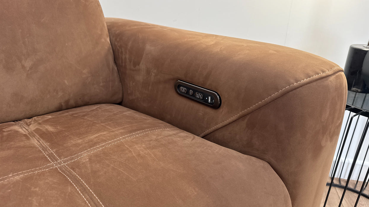 Sofology Marvella Fabric Chaise 4 Seater Power Recliner/Headrest in Lifestyle Nubuck Feel Pecan