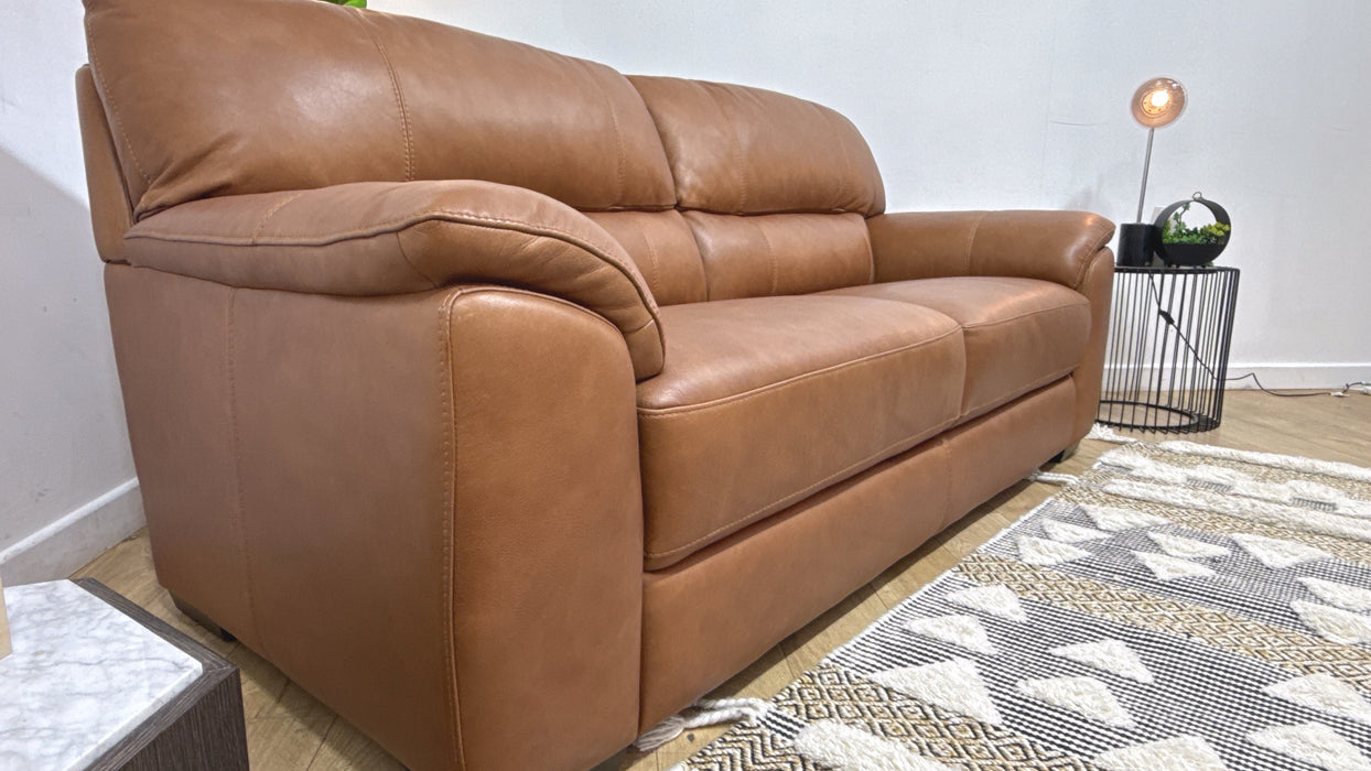 Sofology Santina 3 Seater Leather Sofa in Relaxed  Tan