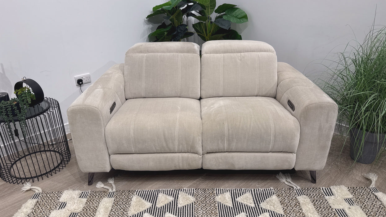Sofology Allure Fabric 2 Seater Power Recliner/Headrest Lumbar Support in Relaxed Chenille Cotton