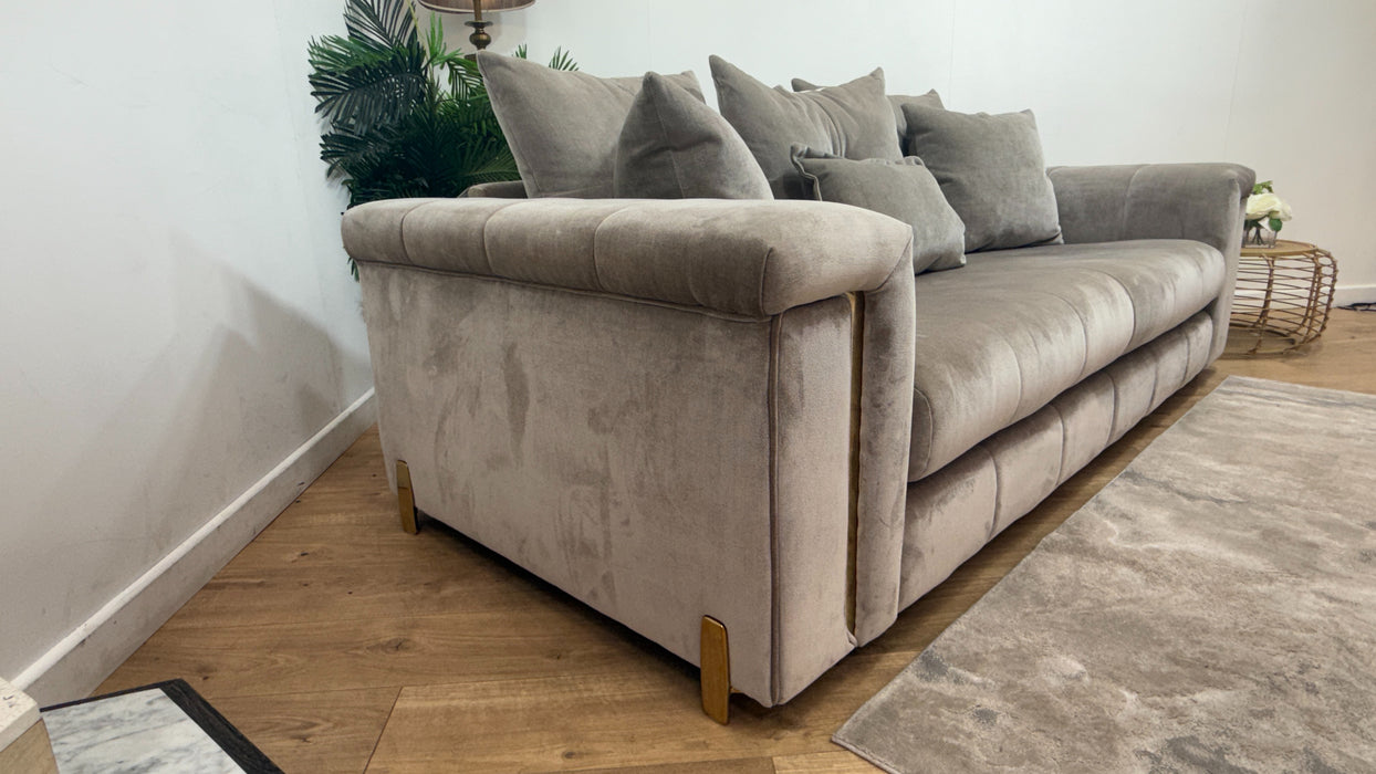 Sofology Oscar Fabric 3 Seater Gold Trim in Fine Textured Chenille Stone
