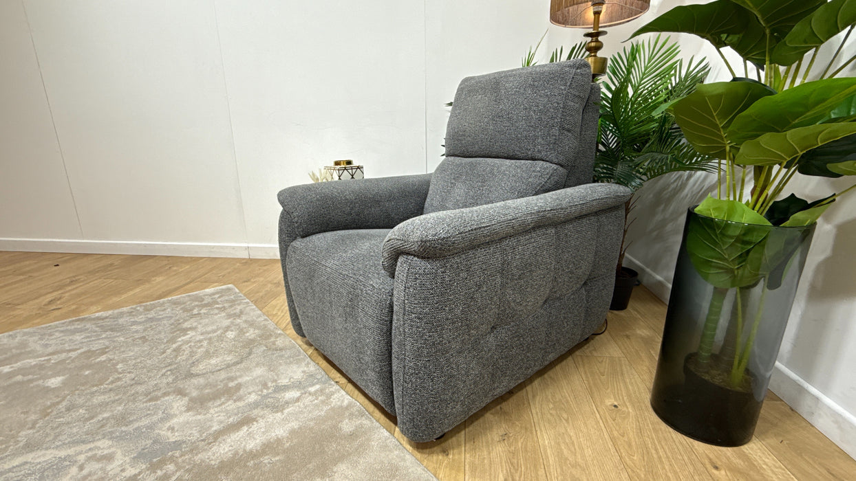 Sofology Ripley Fabric Chair Power Recliner/Headrest Heated Seat Lumbar Support in Woven Textured Charcoal