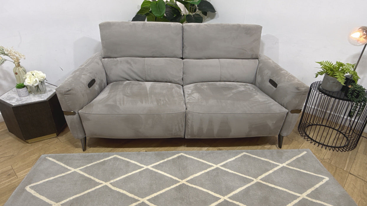 Sofology Arlington Fabric 3 Seater Power Recliner/Headrest Lumbar Support in Lifestyle Nubuck Feel Light Grey