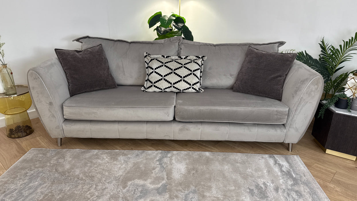 Sofology Gabrielle Fabric 4 Seater Chrome Trim in Plush Pebble/Alexa Truffle