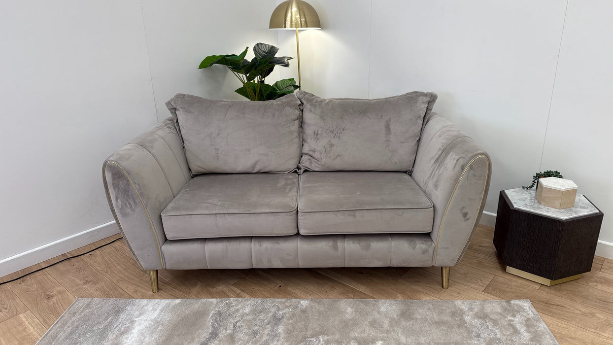 Sofology Gabrielle Fabric 2 Seater Gold Trim in Plush Pebble/Powder Ebony Mix