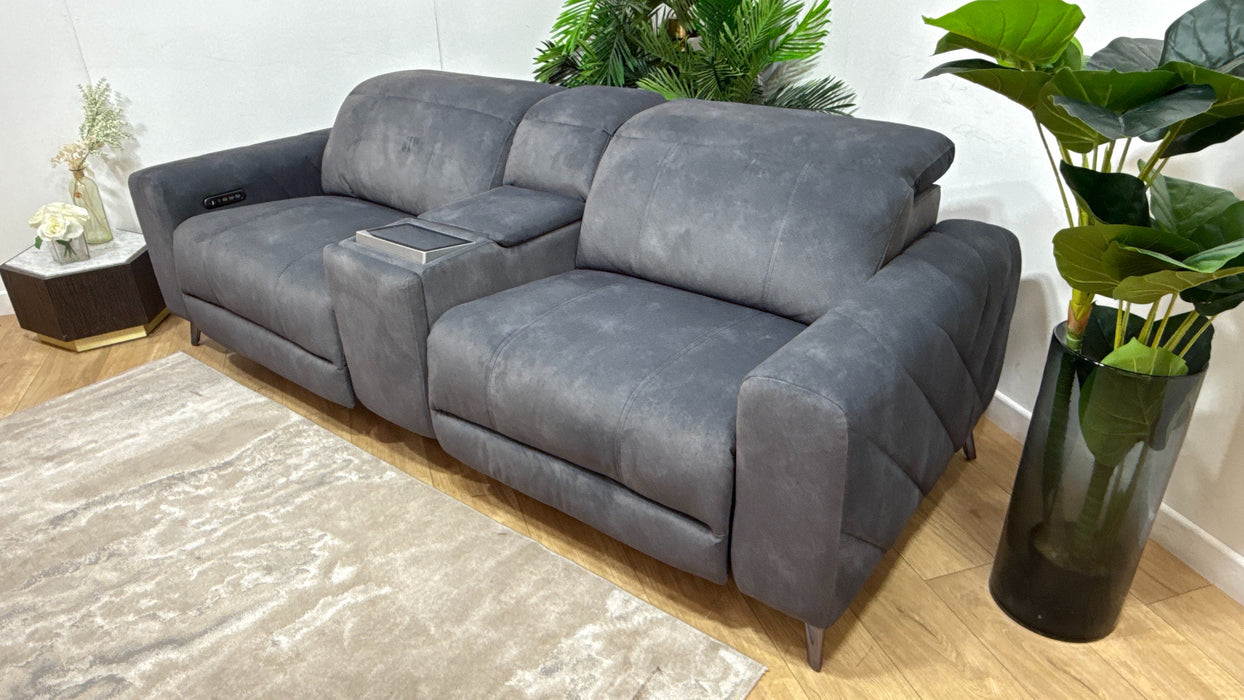 Sofology Allure Fabric 2.5 Seater Screen Console Power Recliner/Headrest Heated Seats Lumbar Support Speakers in Lifestyle Flecked Charcoal