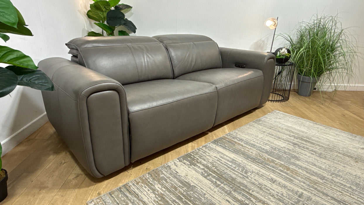 Sofology Premiere Leather 2.5 Seater Power Recliner/Headrest in Trusty Embossed Grey