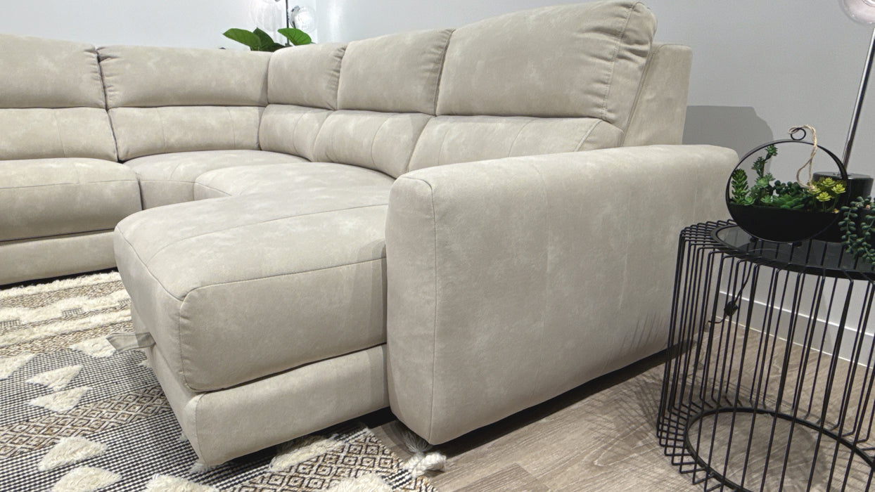 Sofology Portofino Fabric 1.5 Corner 3 Chaise Power Recliner/Headrest Chaise Storage in Lifestyle Flecked Ivory