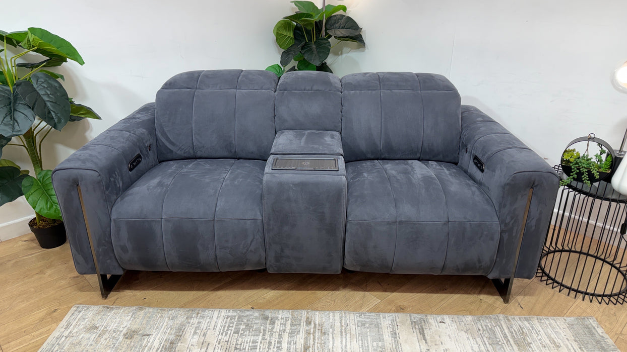 Sofology Paramount Fabric 2 Seater Console Power Recliner/Headrest Heated Seat Speakers in Lifestyle Nubuck Feel Charcoal