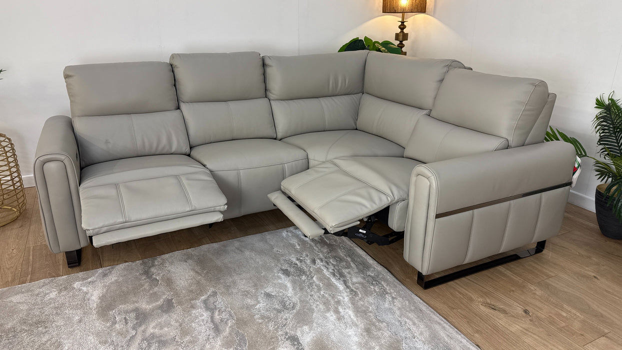 Sofology The Ravello Leather 2 Corner 1 Power Recliner in Trusty Embossed Light Grey