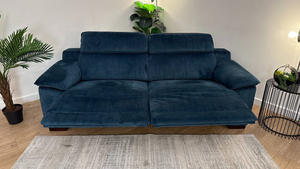 Sofology Benz Fabric 3 Seater Power Recliner/Headrest Heated Seat in Heritage Velvet Airforce