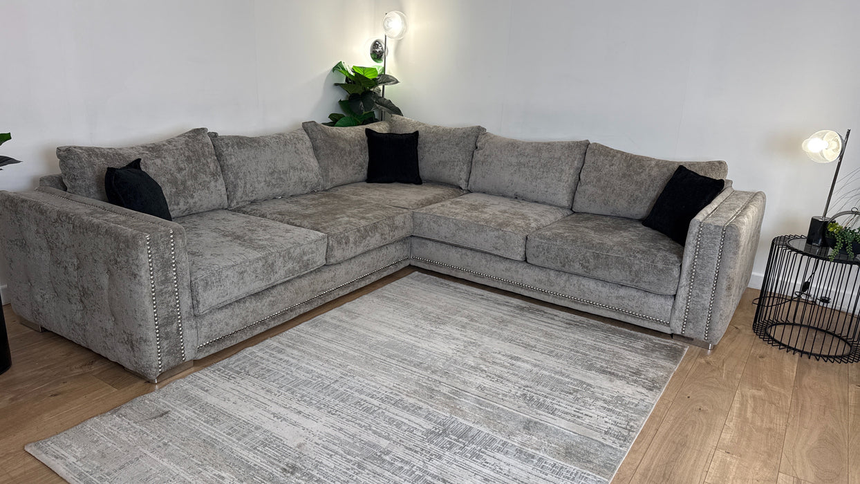 Sofology Midas Fabric 2 Corner 2 with Studs in Grey