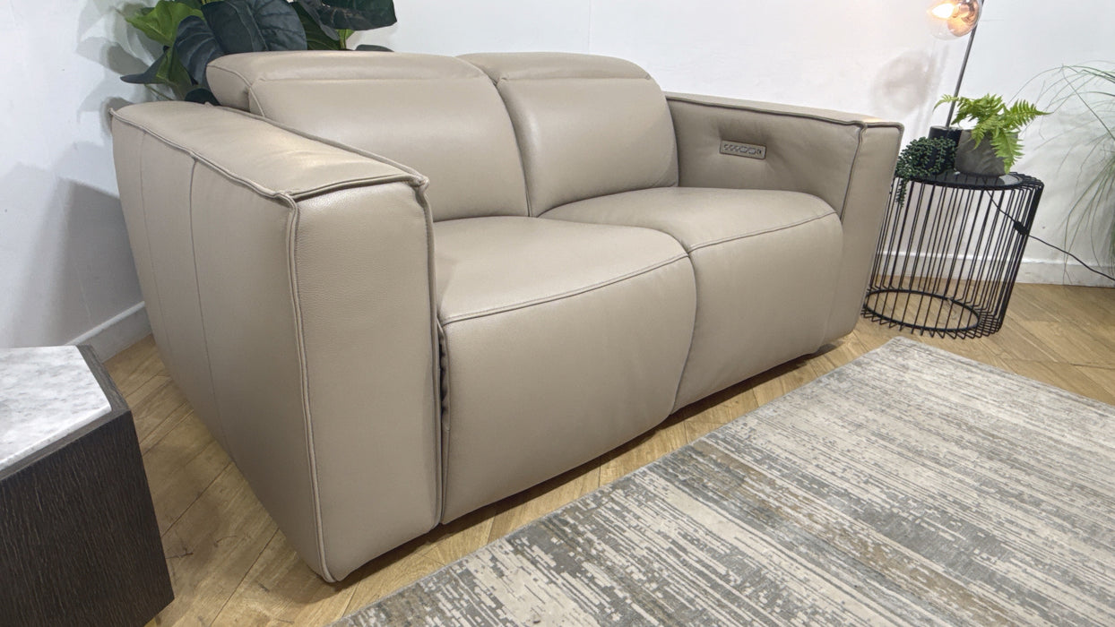 Sofology Horizon Leather 2 Seater Power Recliner/Headrest in Trusty Embossed Stone