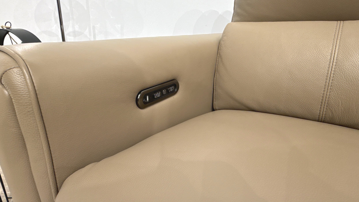 Sofology Ravello Leather 2 Seater Power Recliner/Headrest in Trusty Embossed Mushroom