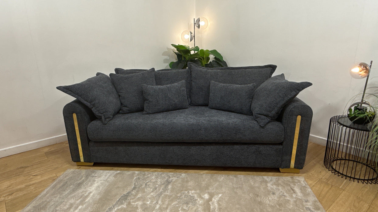 Sofology Savoy Fabric 3 Seater Gold Trim in Soft Boucle Midnight