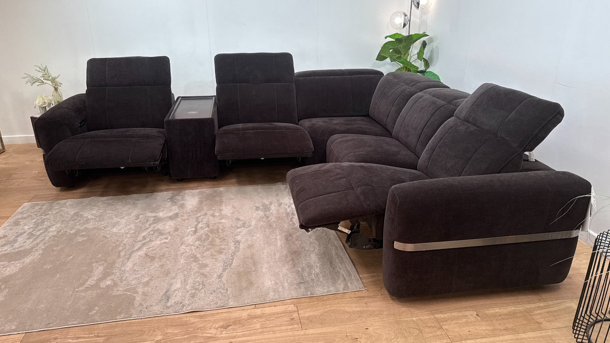 Sofology Lumiere Fabric 3 Console Corner 3 Power Recliner/Headrest in Relaxed Chenille Raisin