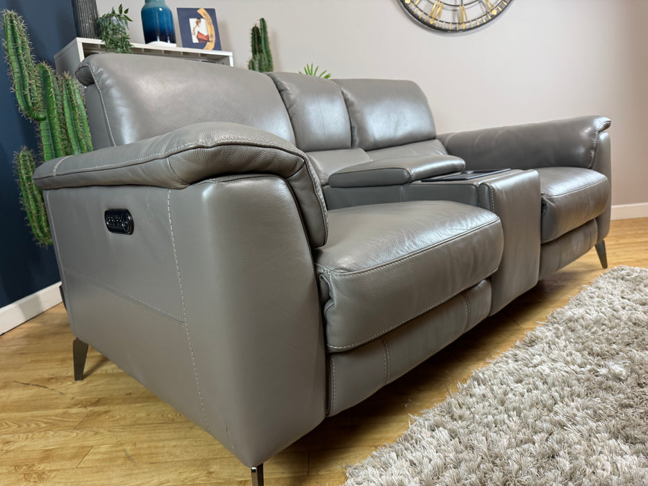 Illinois Leather 2 Seater - Trusty Soft Sheen Fossil Grey - Console - Power Headrest Power Recliner (WA2)