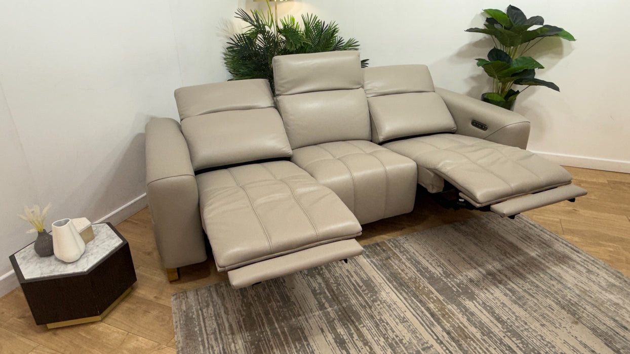 Sofology Marvella Leather 3 Seater Power Recliner/Headrest in Trusty Sheen Lead Grey