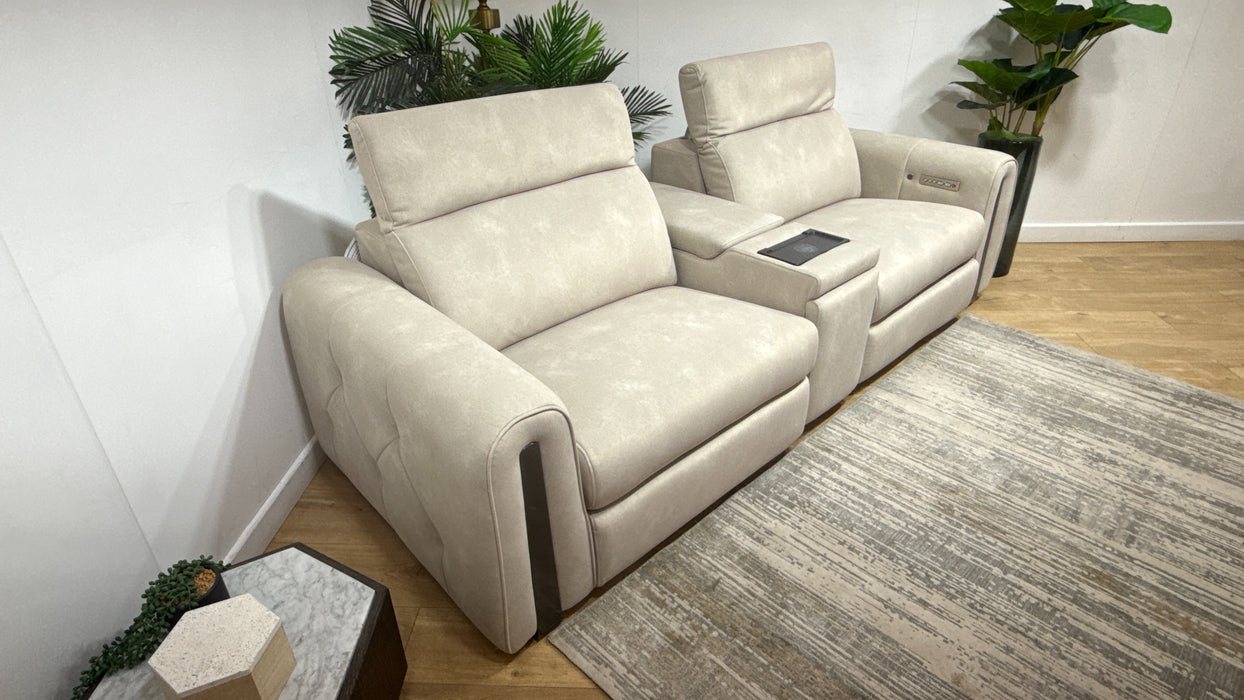 Sofology Kingsbridge Fabric 2.5 Seater Smart Console Power Recliner/Headrest Heated Seats in Lifestyle Flecked Ivory