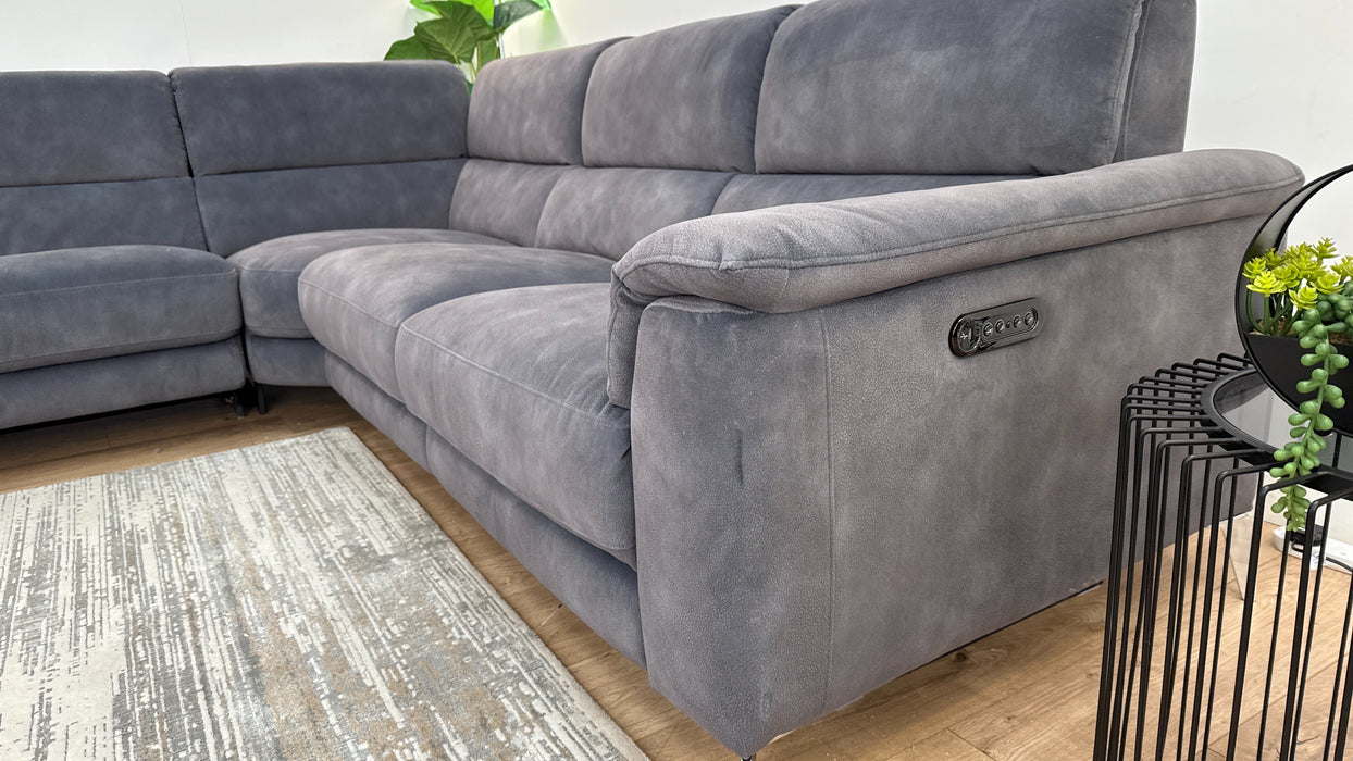 Sofology Illinois Fabric 2 Corner 2 Power Recliner/Headrest in Lifestyle Mottled Charcoal