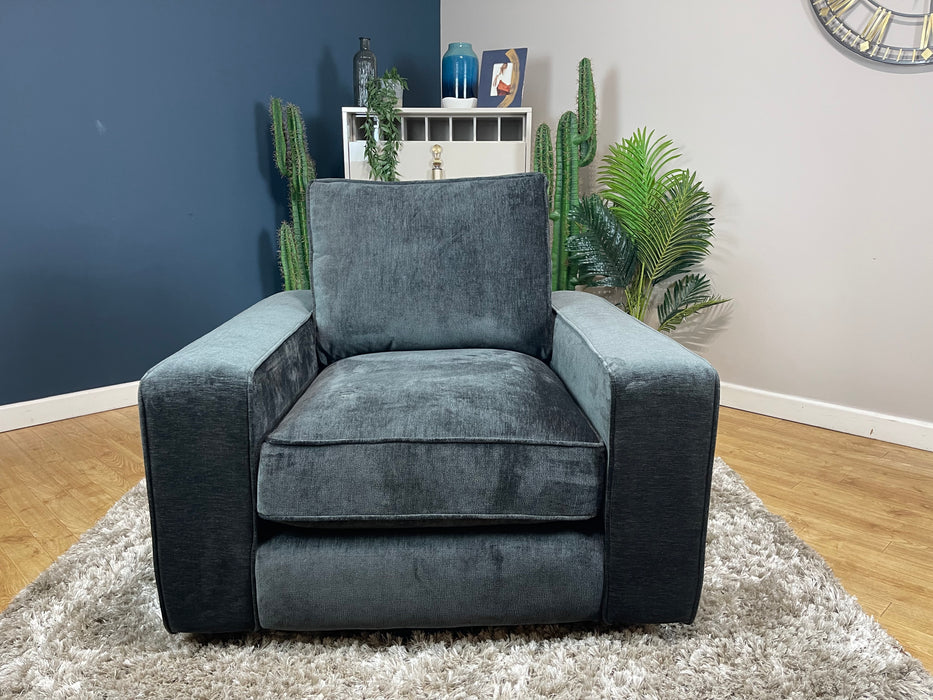 Laurent Fabric Accent Swivel Chair - Luxury Deep Pile Chenille Slate Mix - Foam Seat (WA2)