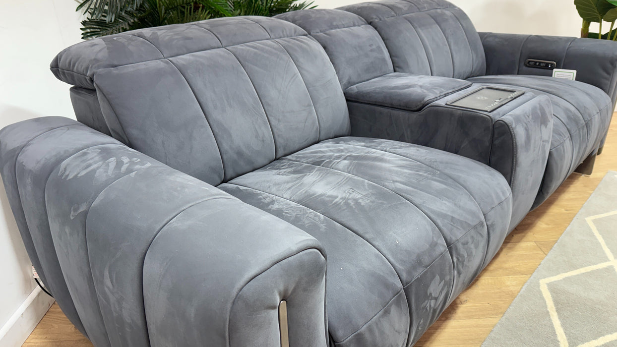 Sofology Paramount Fabric 2.5 Seater Console Power Recliner/Headrest Speakers in Lifestyle Nubuck Feel Charcoal
