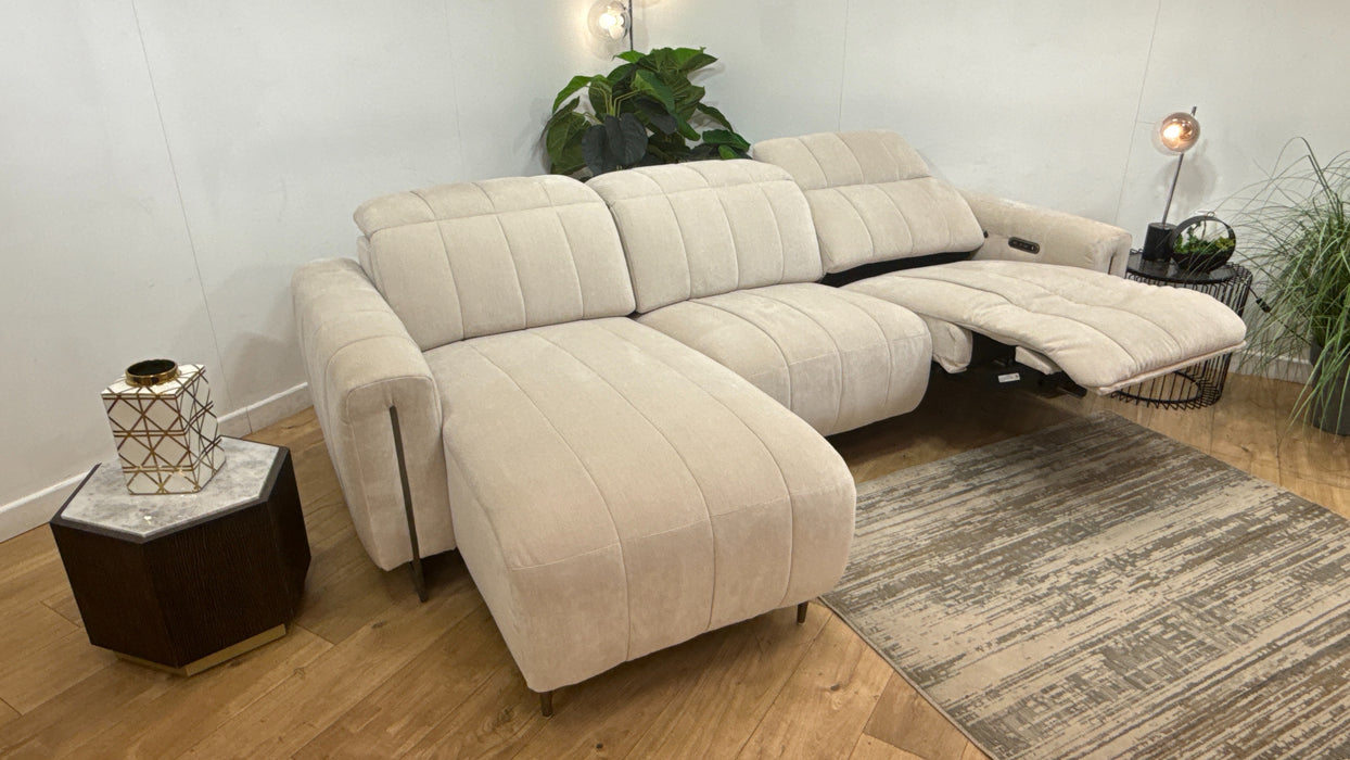 Sofology Paramount Fabric Chaise 4 Seater Power Recliner/Headrest Heated Seats in Relaxed Chenille Cotton