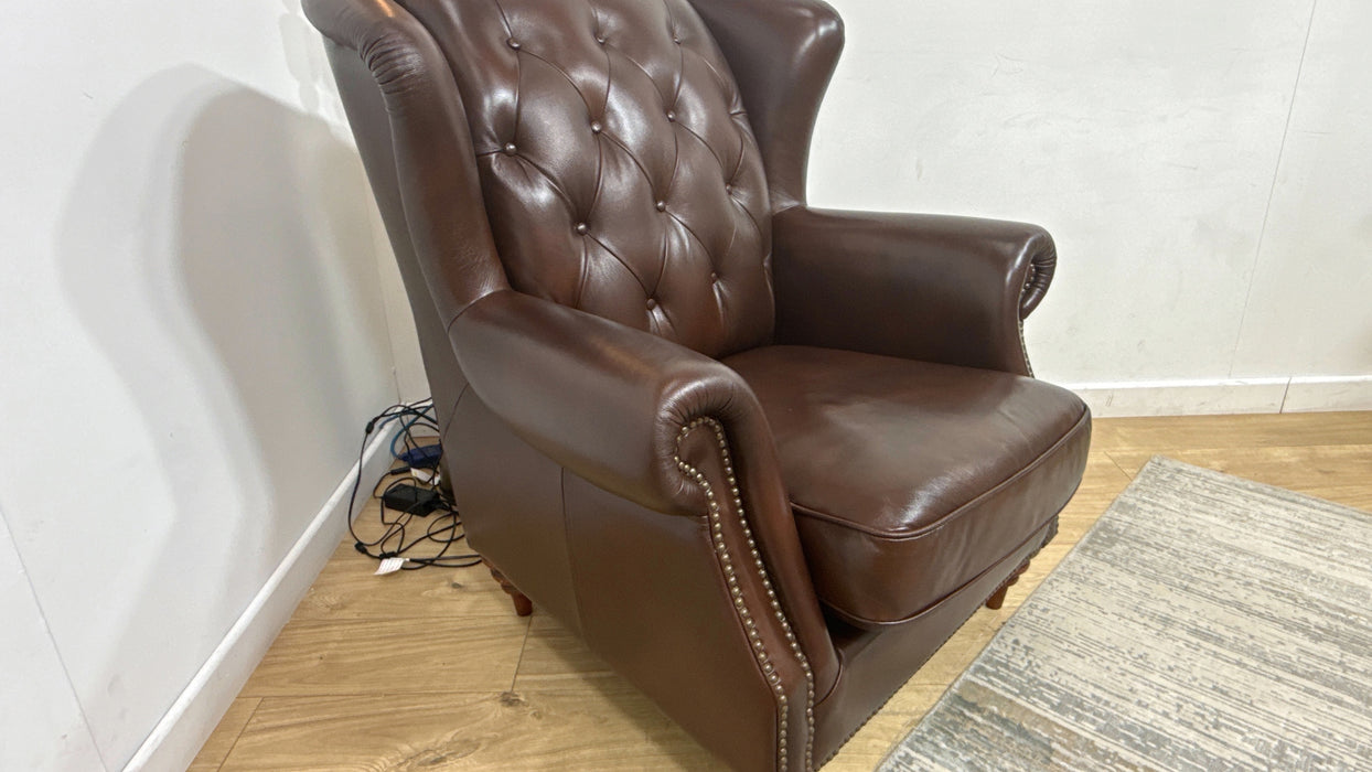 Sofology Darcy Leather Accent Wing Chair with Studs in Trusty Supersoft Sheen Chestnut