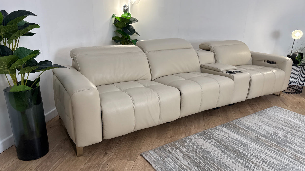 Sofology Marvella Leather 4 Seater Split + Console Recliner in Bone China