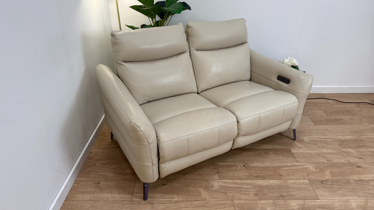 Sofology Renato Leather 2 Seater Power Recliner in Trusty Embossed Bone China