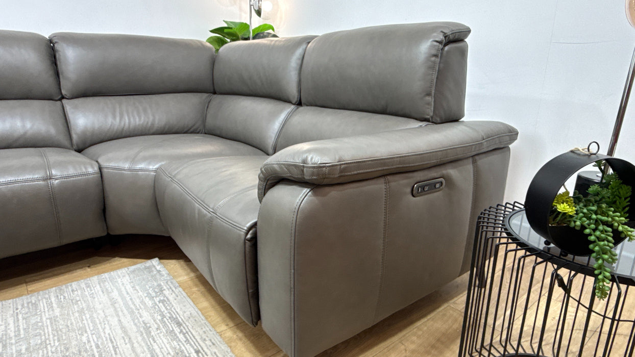 Sofology Bailey Leather 3 Corner 1.5 Power Recliner in Trusty Embossed Grey
