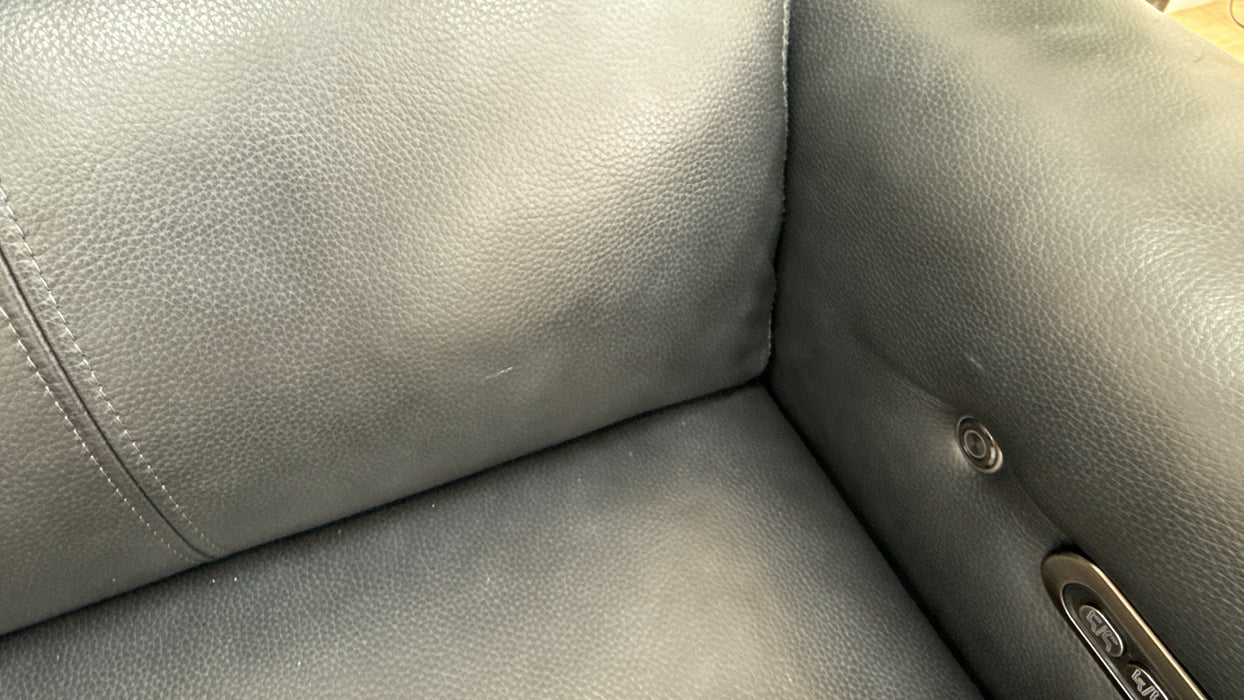 Sofology The Ravello Leather 2 Corner Console 1 Power Recliner/Headrest Heated Seat Lumbar Support in Trusty Embossed Navy