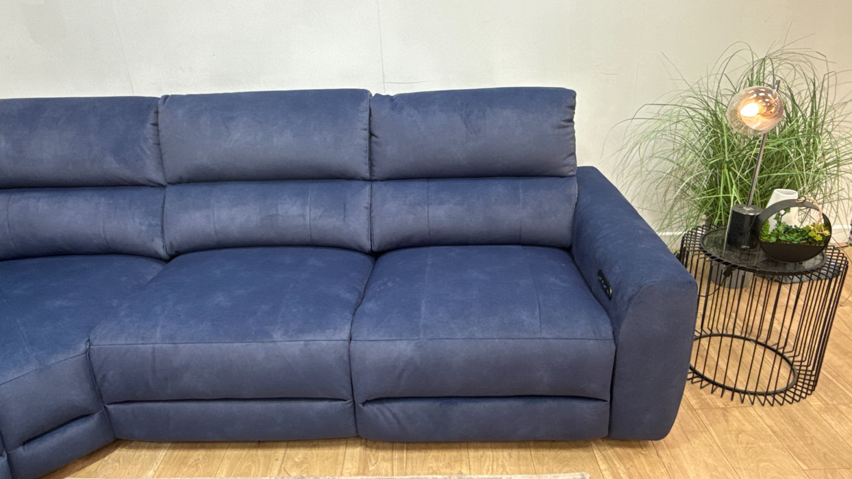 Sofology Portofino Fabric 3 Corner 3 Power Recliner/Headrest in Lifestyle Flecked Navy