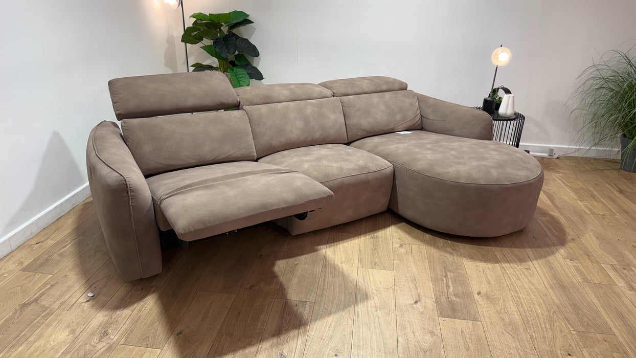 Sofology Serene Fabric 3 Seater Chaise Power Recliner/Headrest in Lifestyle Mottled Latte