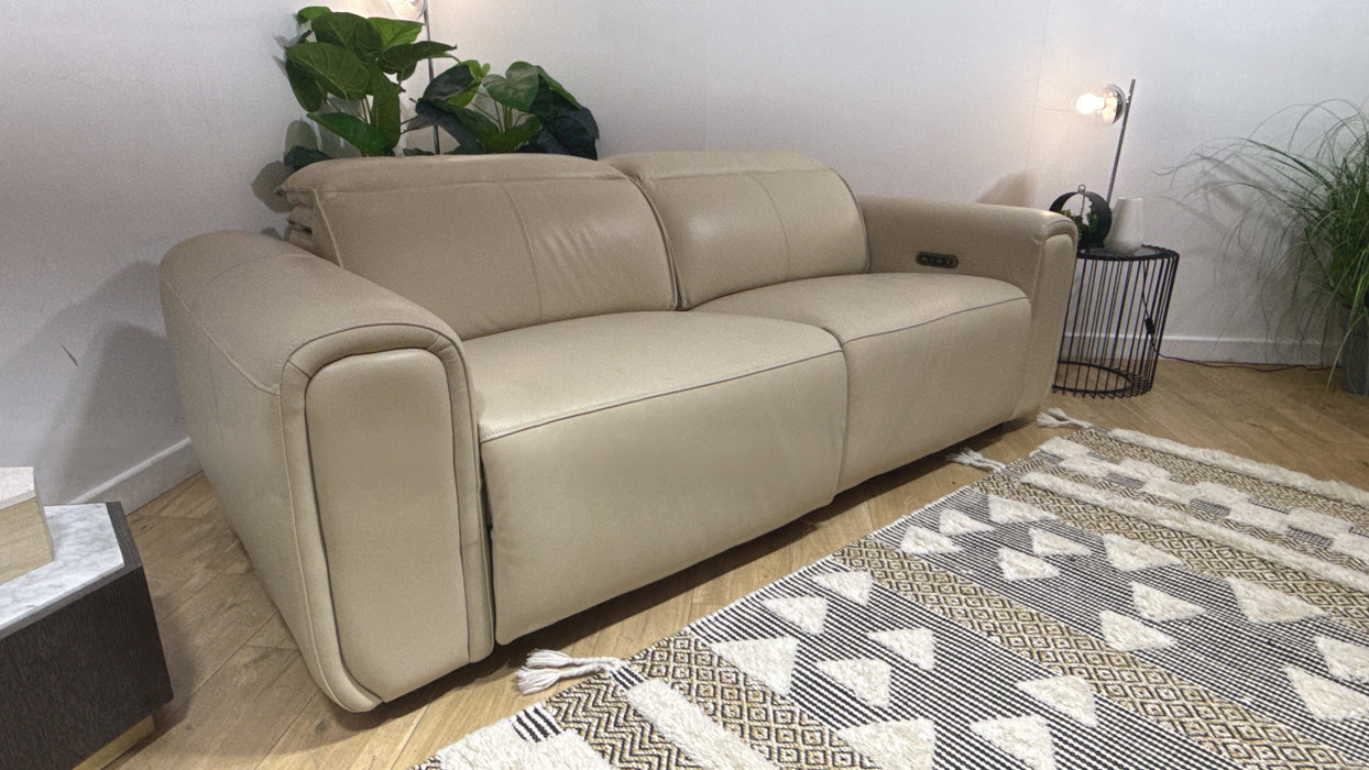 Sofology Premiere Leather 2.5 Seater Power Recliner/Headrest in Trusty Embossed Bone China