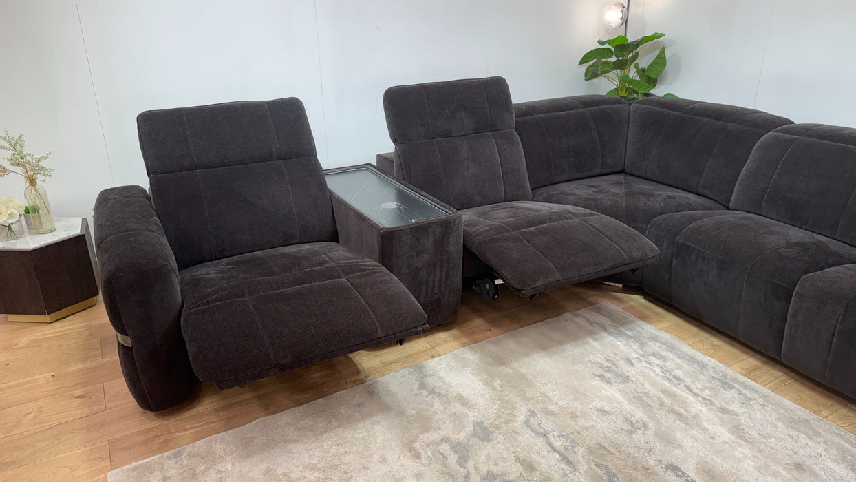 Sofology Lumiere Fabric 3 Console Corner 3 Power Recliner/Headrest in Relaxed Chenille Raisin