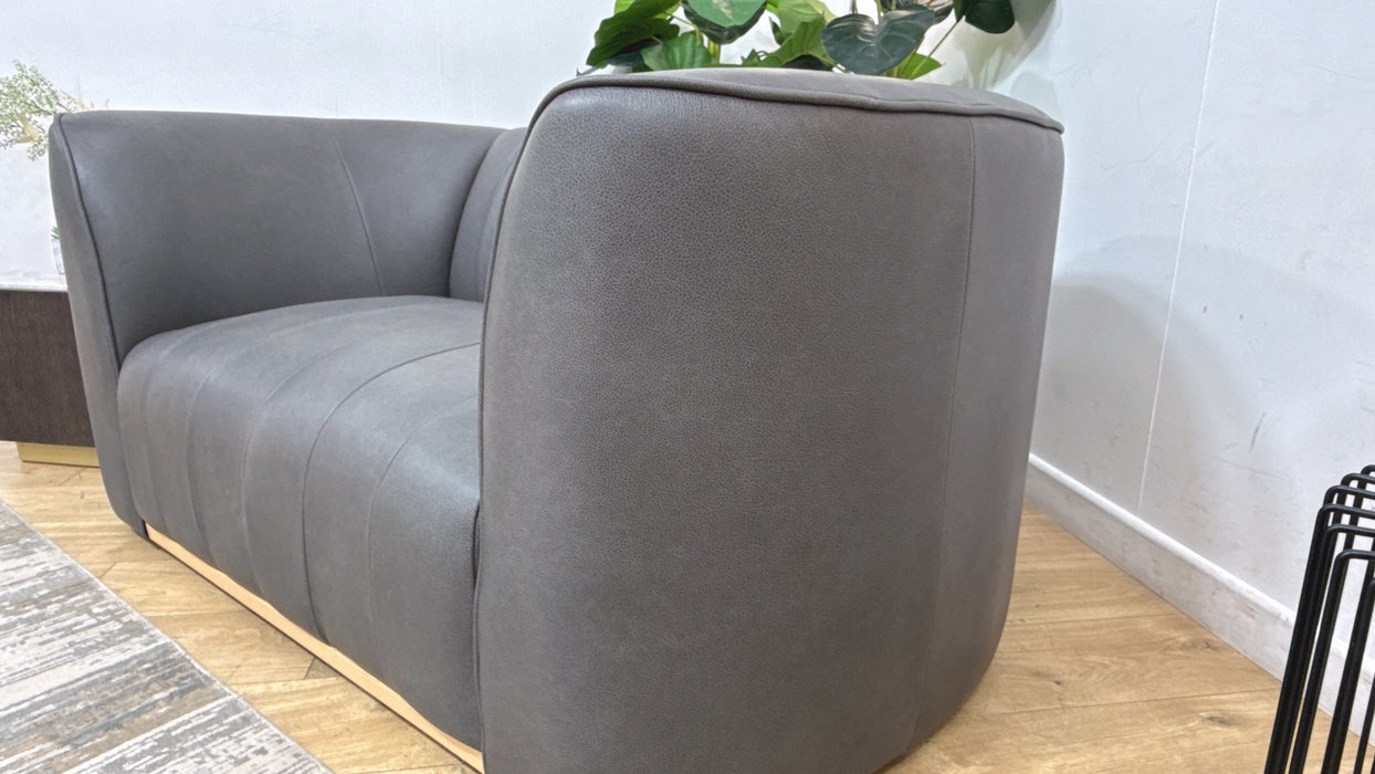 Sofology Fitzrovia Leather Loveseat in Relaxed Natural Grain Charcoal Mix With Light WoodTrim