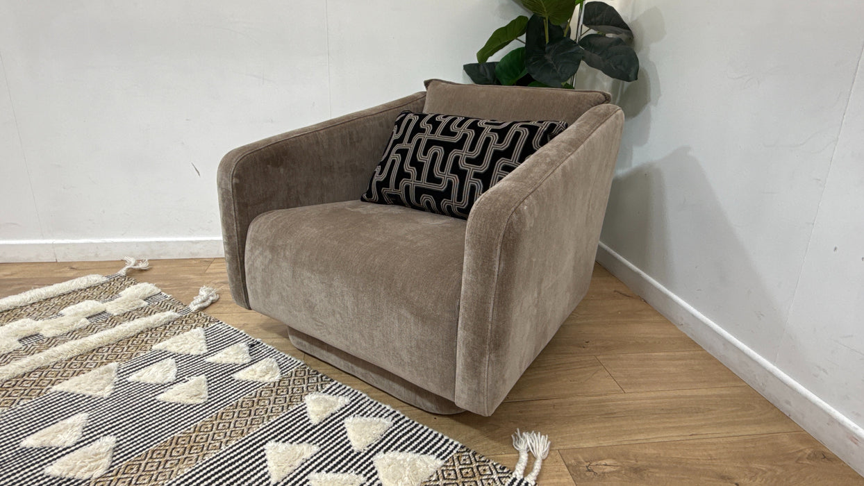 Sofology Castello Fabric Swivel Chair in Soft Chenille Latte Mix