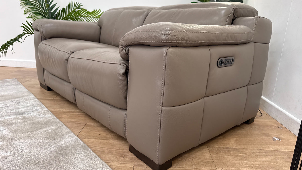 Sofology Laurence Leather 2 Seater Power Recliner/Headrest in Le Mans Taupe