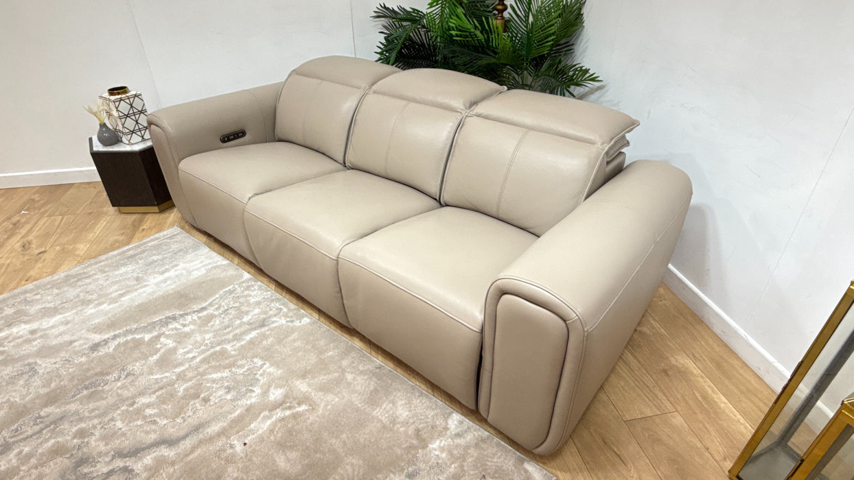Sofology Premiere Leather 3 Seater Power Recliner/Headrest in Trusty Embossed Stone