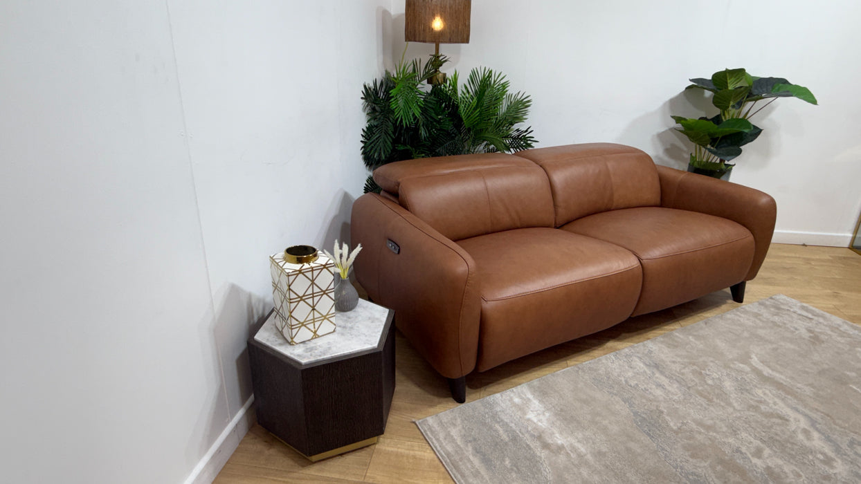 Sofology Larsen Leather 3 Seater Power Recliner/Headrest in Relaxed Soft Tan