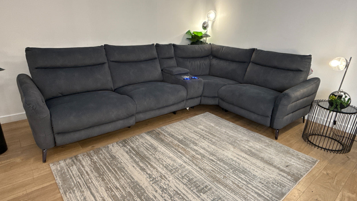 Sofology Renato Fabric 3 Corner Console 1.5 Power Recliner in Lifestyle Flecked Charcoal