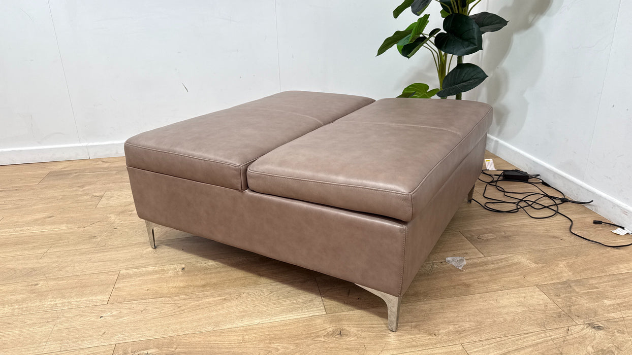 Sofology Illinois Leather Designer Footstool in Relaxed Soft Stone