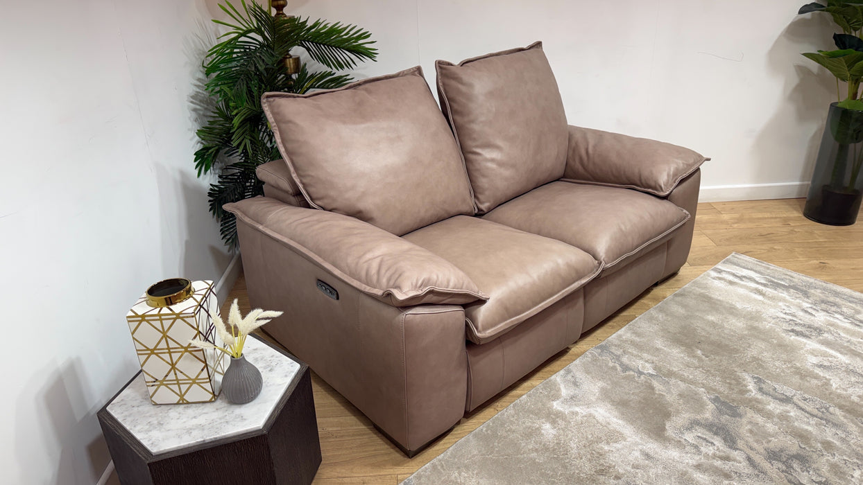 Sofology Embrace Leather 2 Seater Power Recliner/Headrest in Relaxed Soft Stone