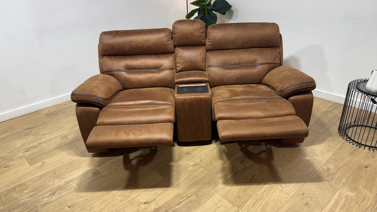 DFS The View 2 Seater Fabric Power Recliner Plus Console in Chestnut