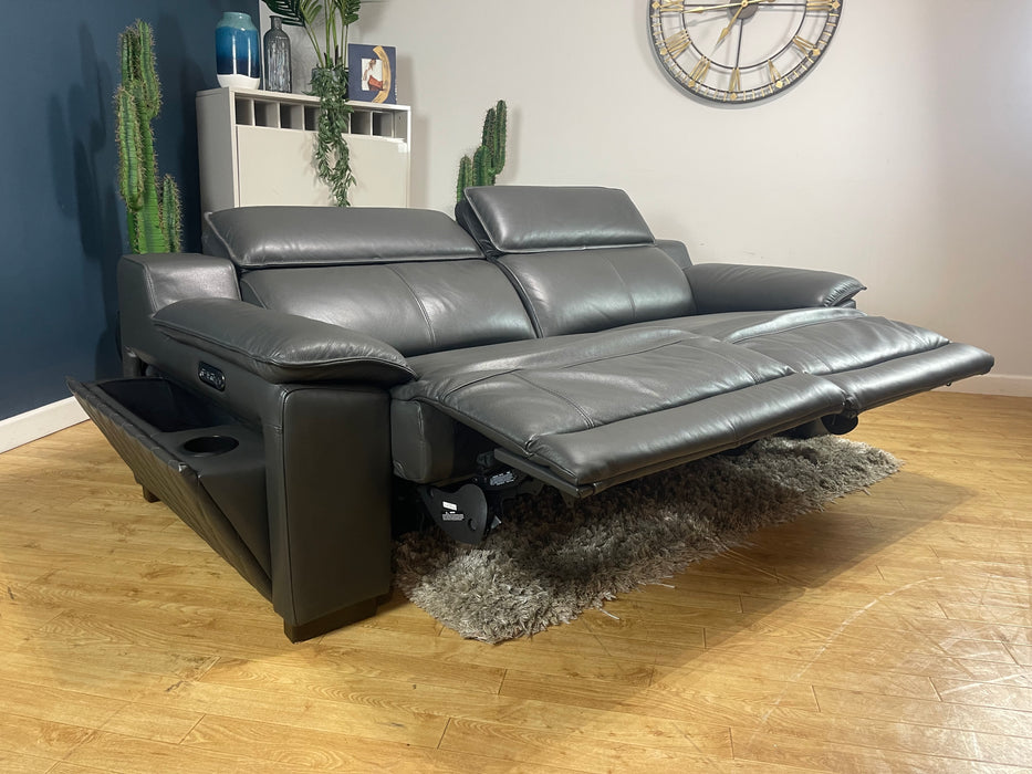 Benz Leather 3 Seater Trusty Sheen Leather Charcoal Power Recliner Power Headrest (WA2)