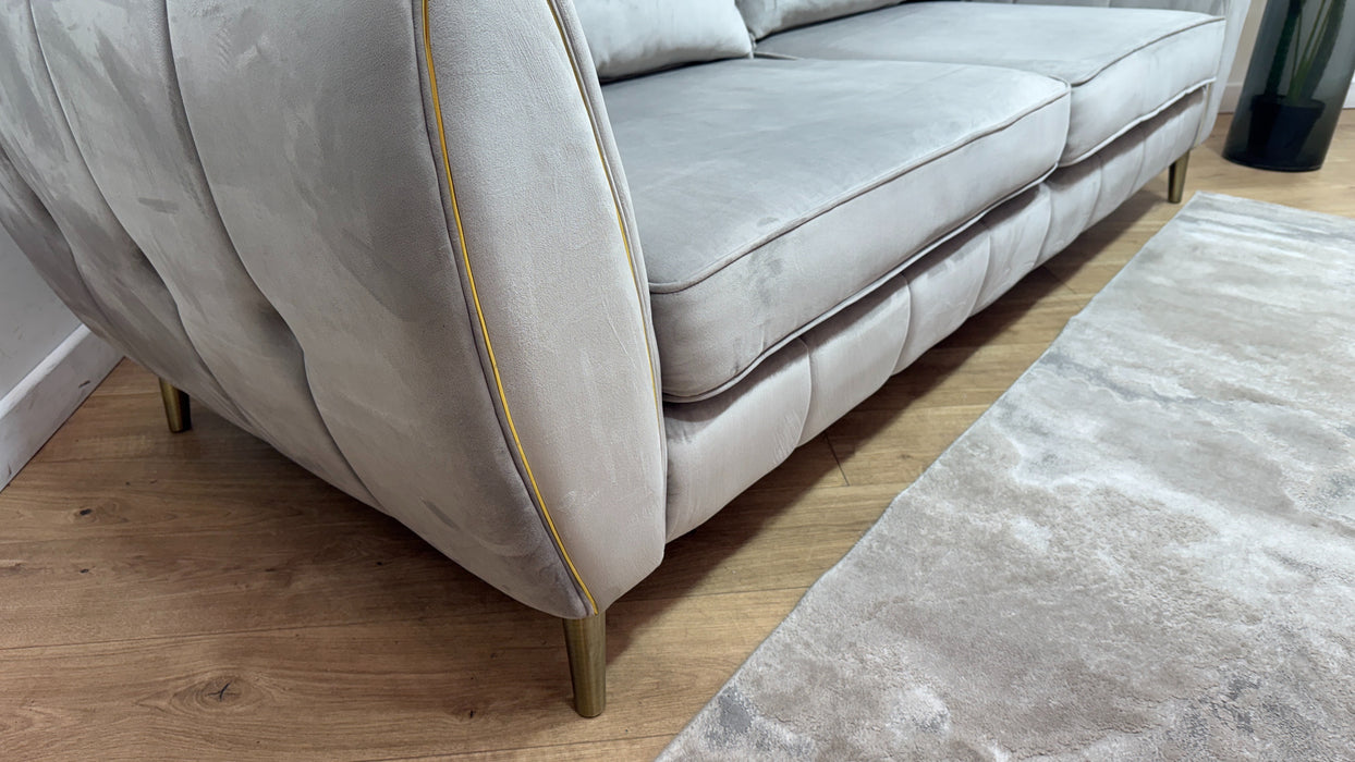 Sofology Gabrielle Fabric 4 Seater Gold Trim in Plush Pebble/Alexa Truffle Mix